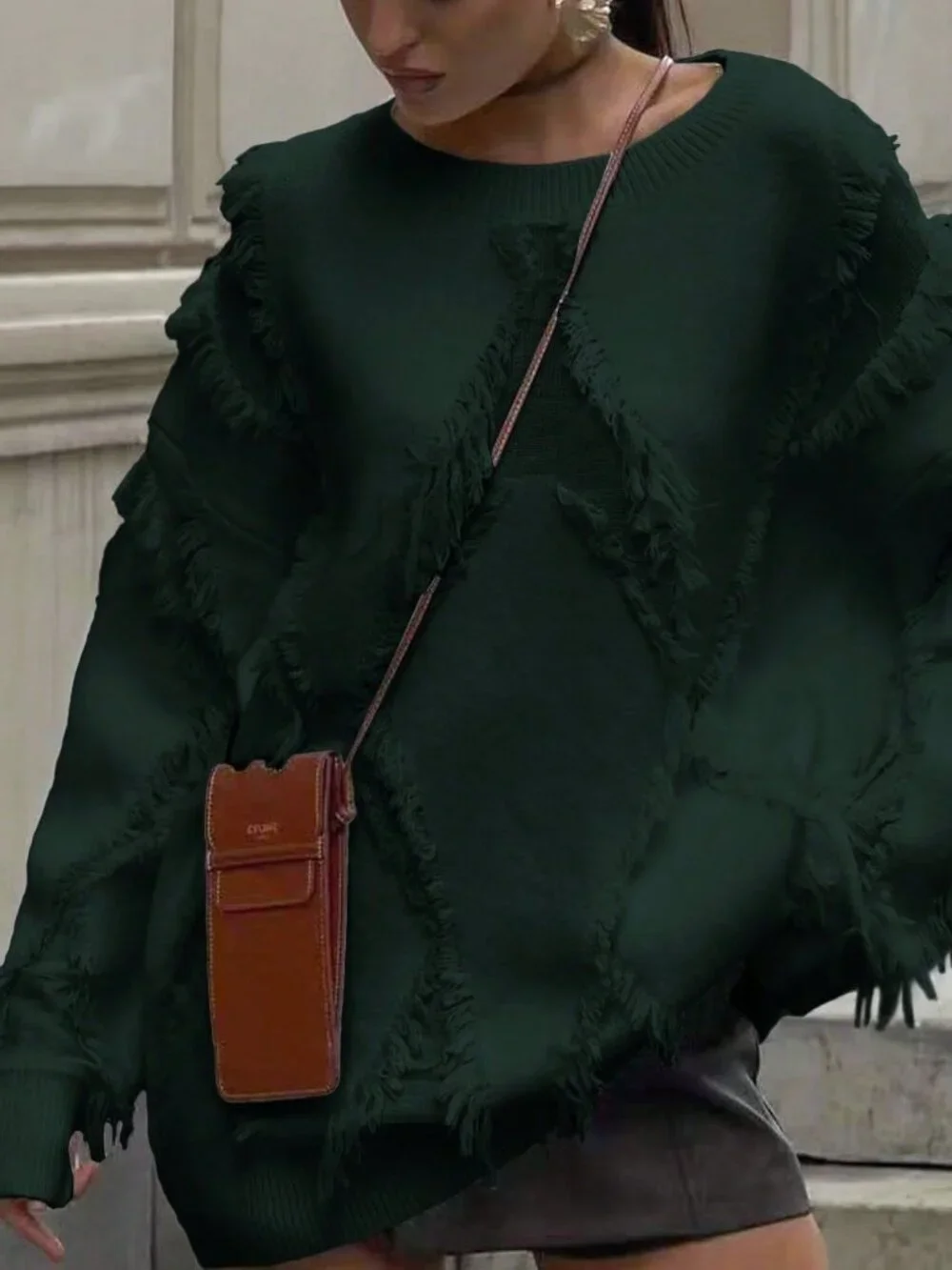 Dark Green Casual Women's Round Neck Loose Drop Sleeve Pullover